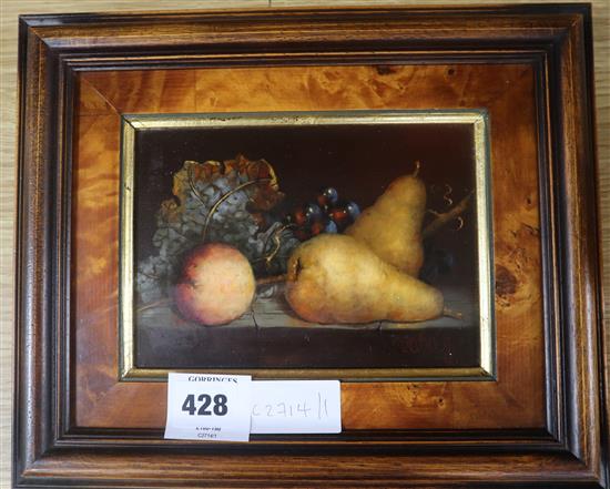 Josef Szaba, oil on panel, Still life of fruit, signed, 12 x 17cm